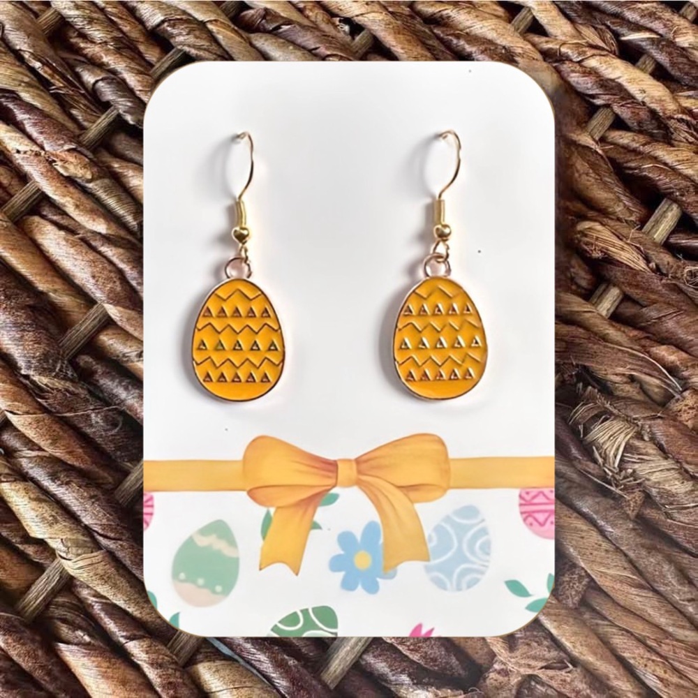 Cute New Handmade Gold-Tone and Yellow Easter Egg Dangle Earrings